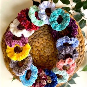 Crochet velvet scrunchies Handmade set of 5